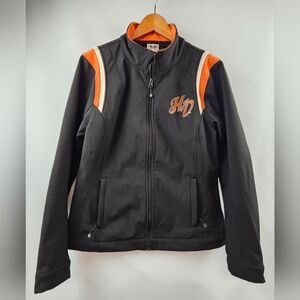 Vintage women large black orange Harley Davidson fleece lined stretch jacket